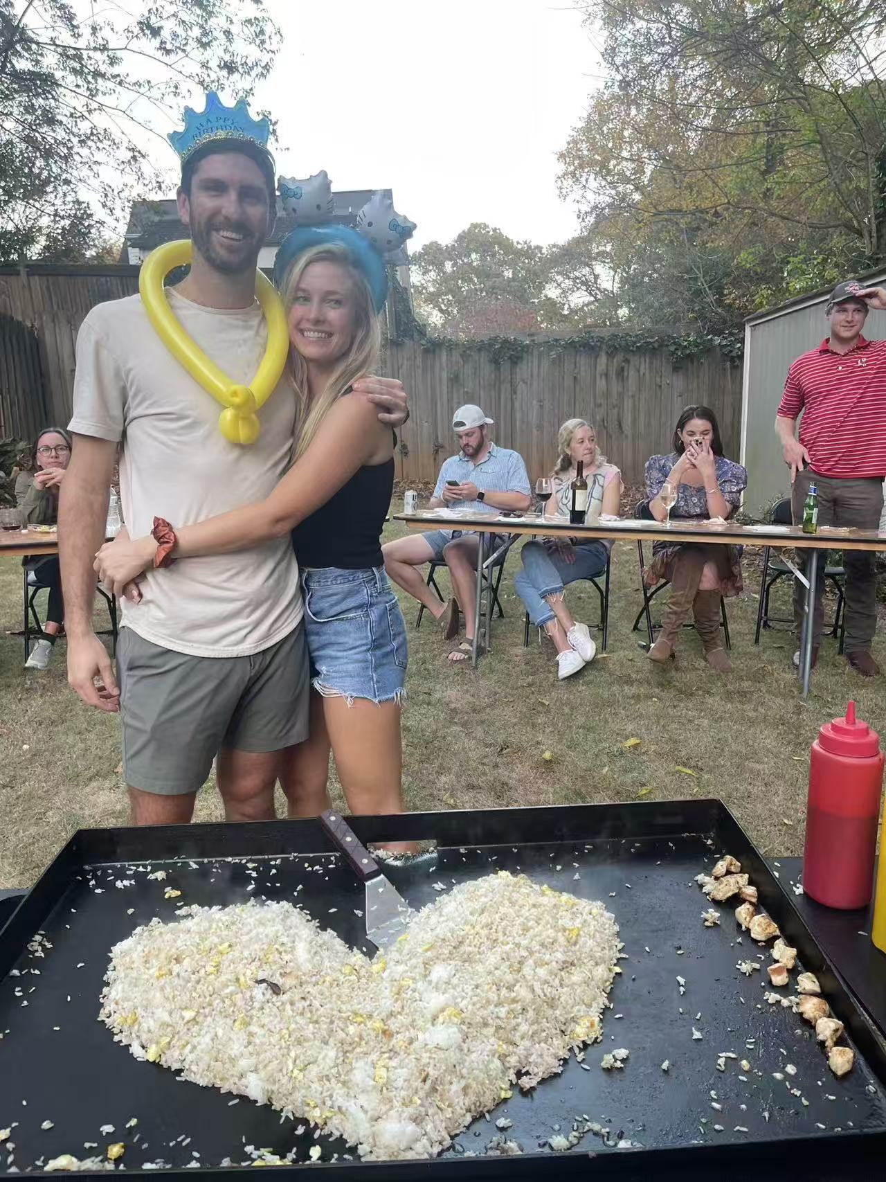 Birthday hibachi couple photo with heart rice