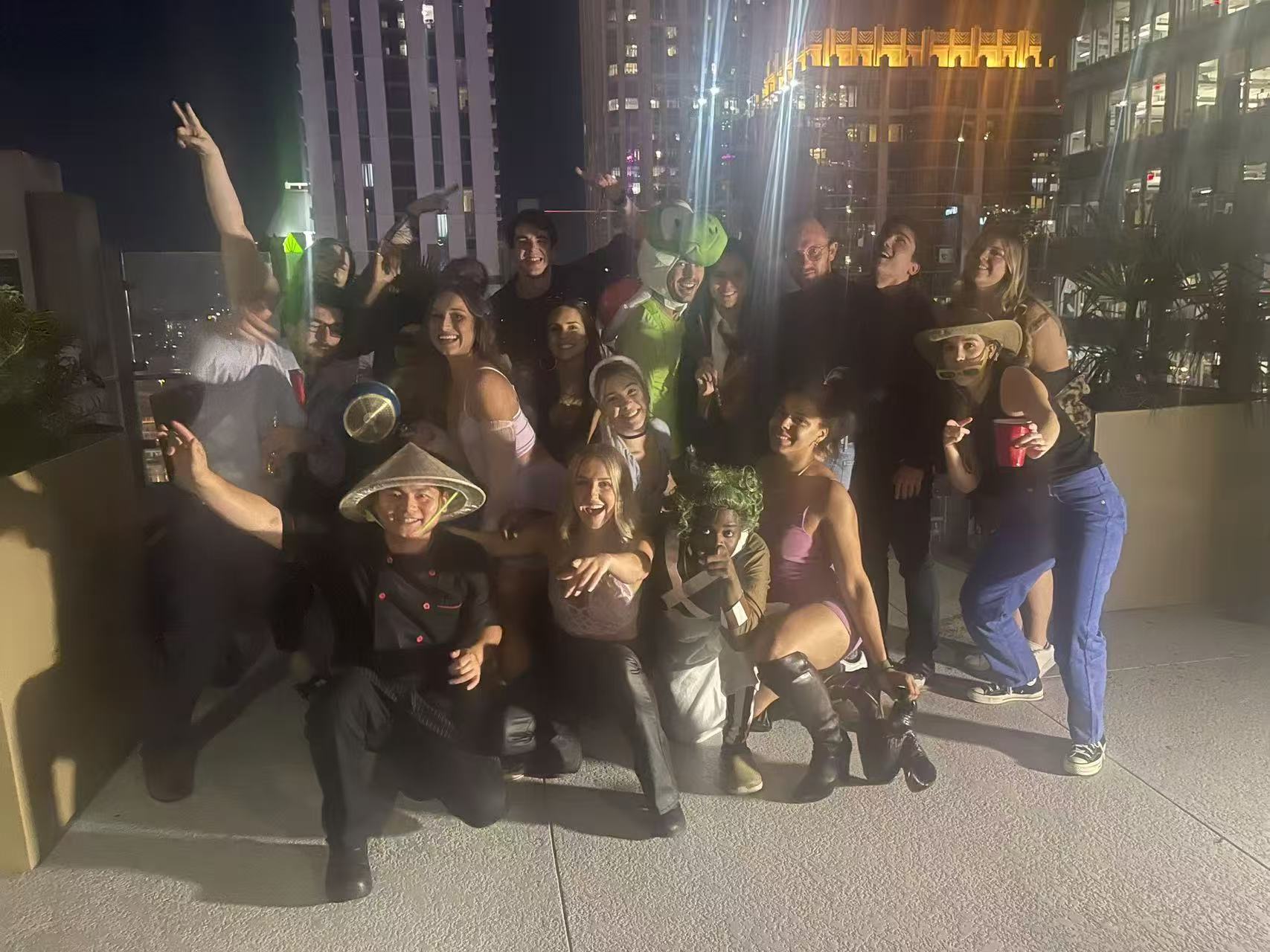 Rooftop hibachi party with group of guests