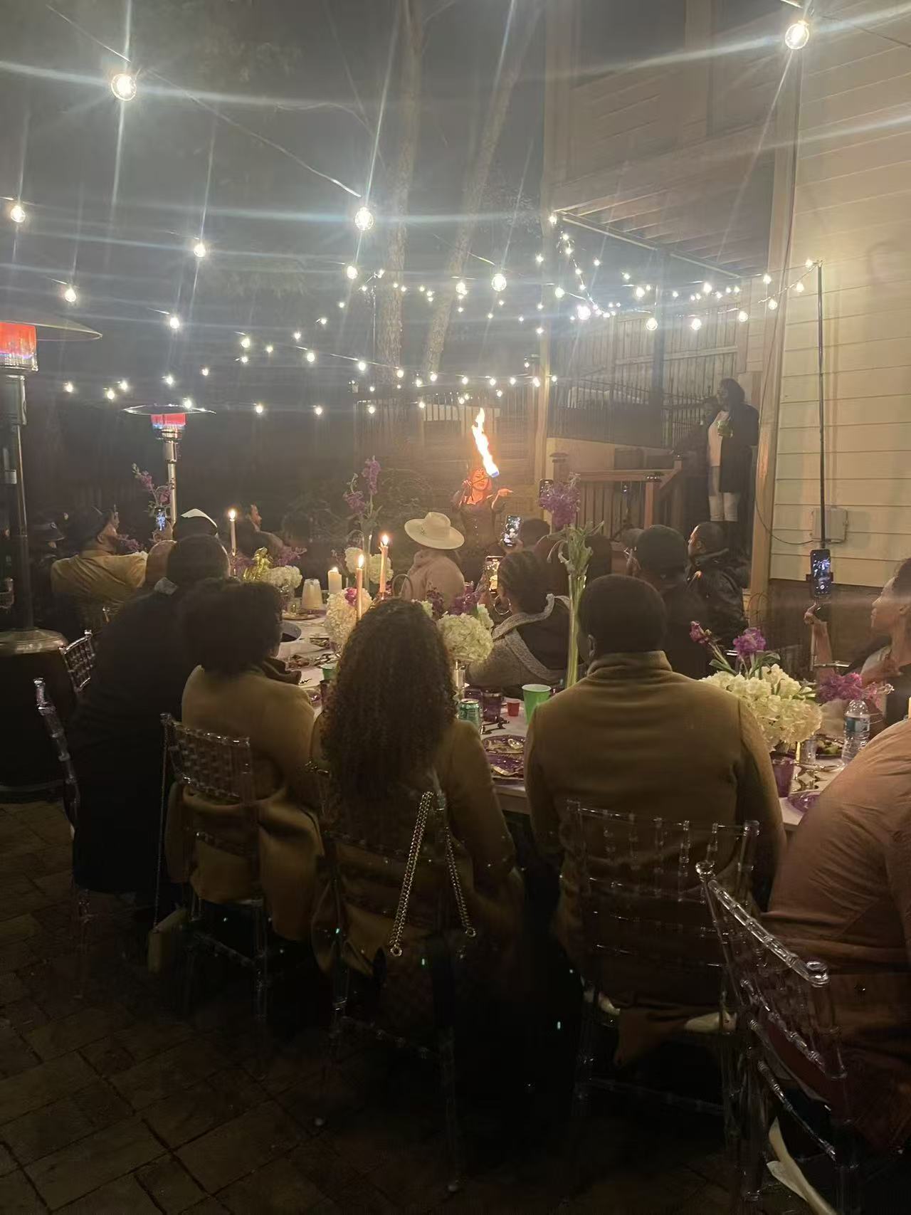 Upscale hibachi dinner with live fire show at night